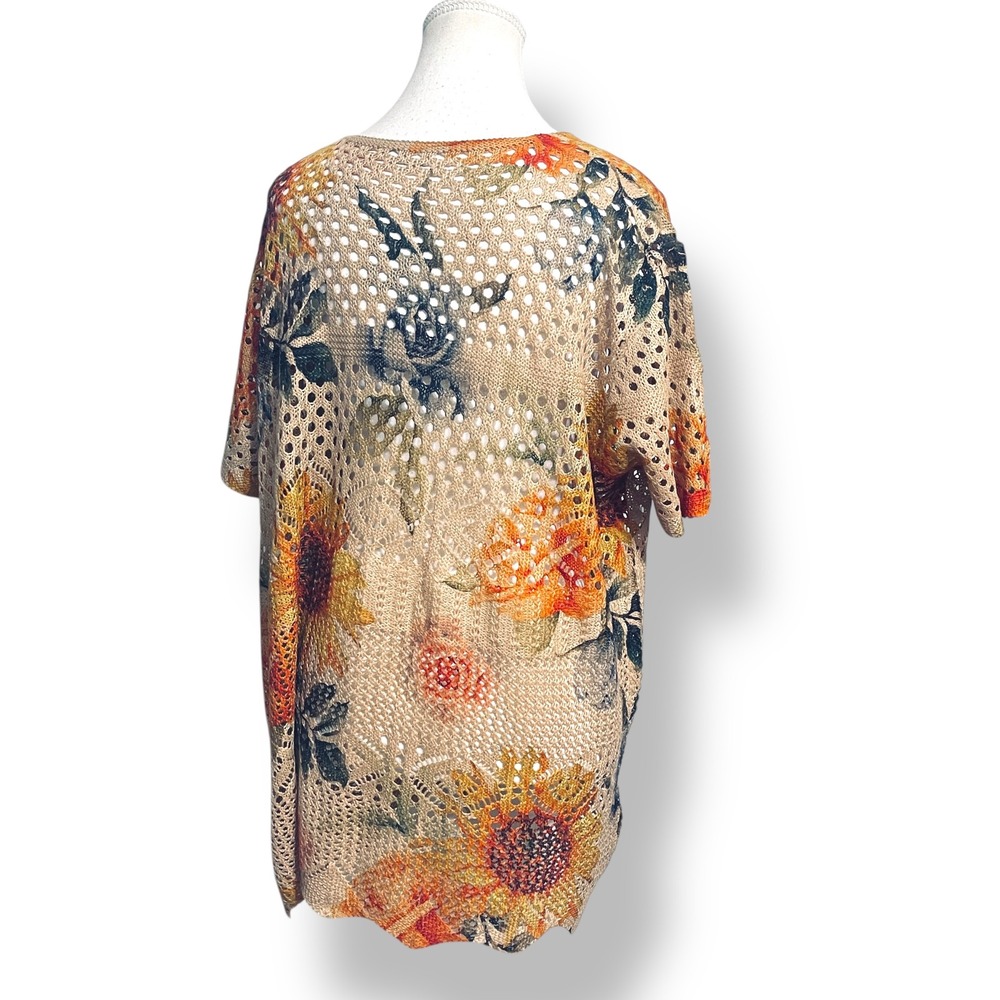 Floral Crochet Tie Front Cardigan XL Tan Sunflower‎ Boho Cottagecore Casual - Picture 5 of 7